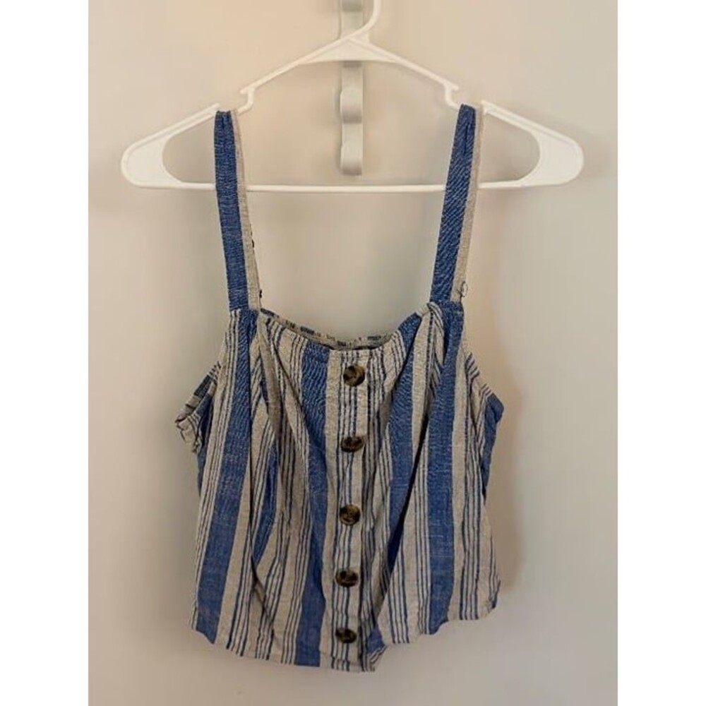 Torrid Blue & White Striped Button-Front Crop Tank - Size 1